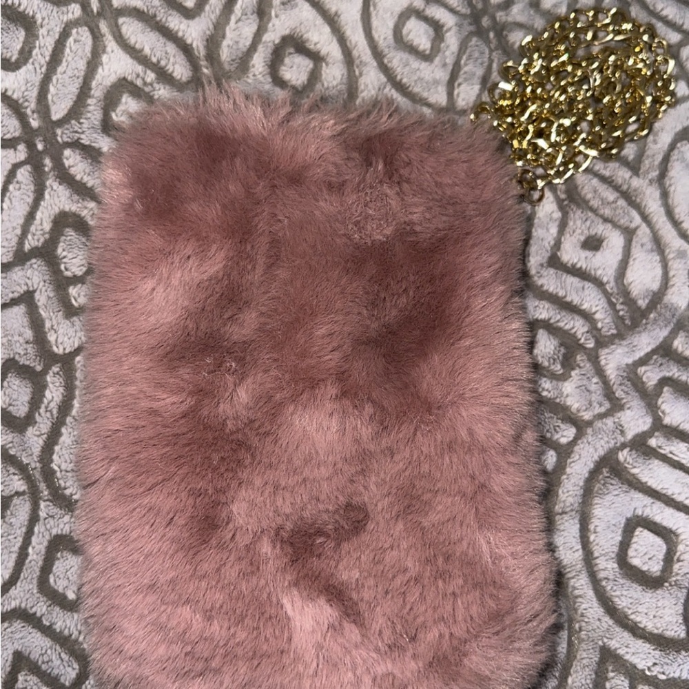 Faux Fur Pink Crossbody Bag with Gold Chain
